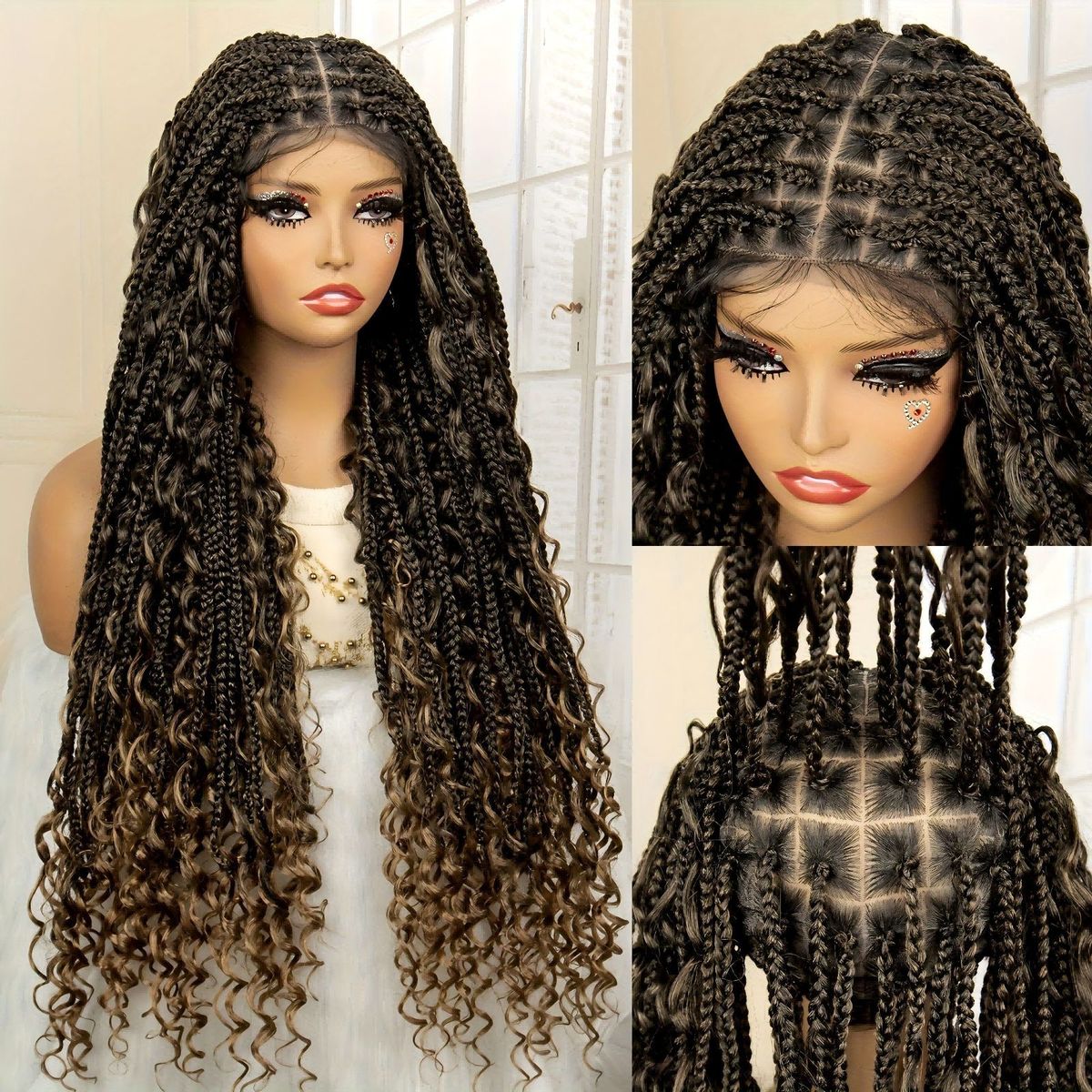 Full Lace Box Braids Wig - European & American Style, Soft Chemical Fiber, Natural Look_voghion.com