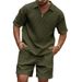 Herren New Casual Fashion Small Square Solid Color Revers Anzug Kurzarm Shorts Zweiteiliger Anzug_voghion.com