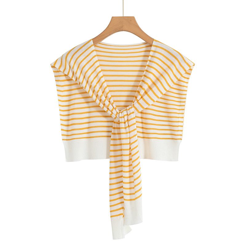 Vêtements pour femmes, châle tricoté à rayures fines et tendance pour femmes en été, nouvelle pièce climatisée, protège-épaules en soie glacée, gilet polyvalent_voghion.com