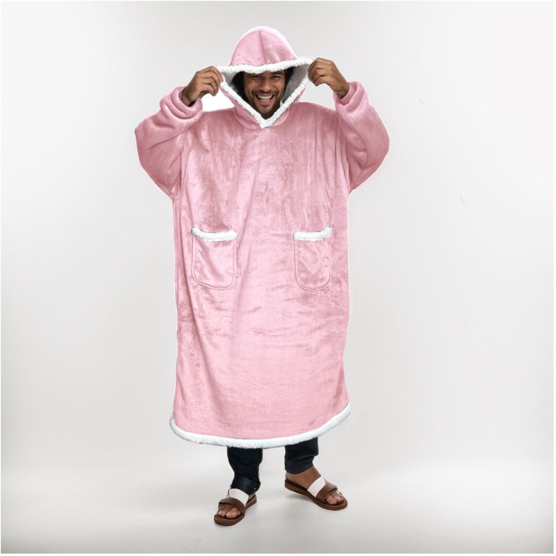 Pánské pyžamo, tlusté pyžamo s dlouhým rukávem, prodloužené flanelové domácí oblečení, ležérní deka, flanelová TV deka, župan s dvojitými kapsami_voghion.com