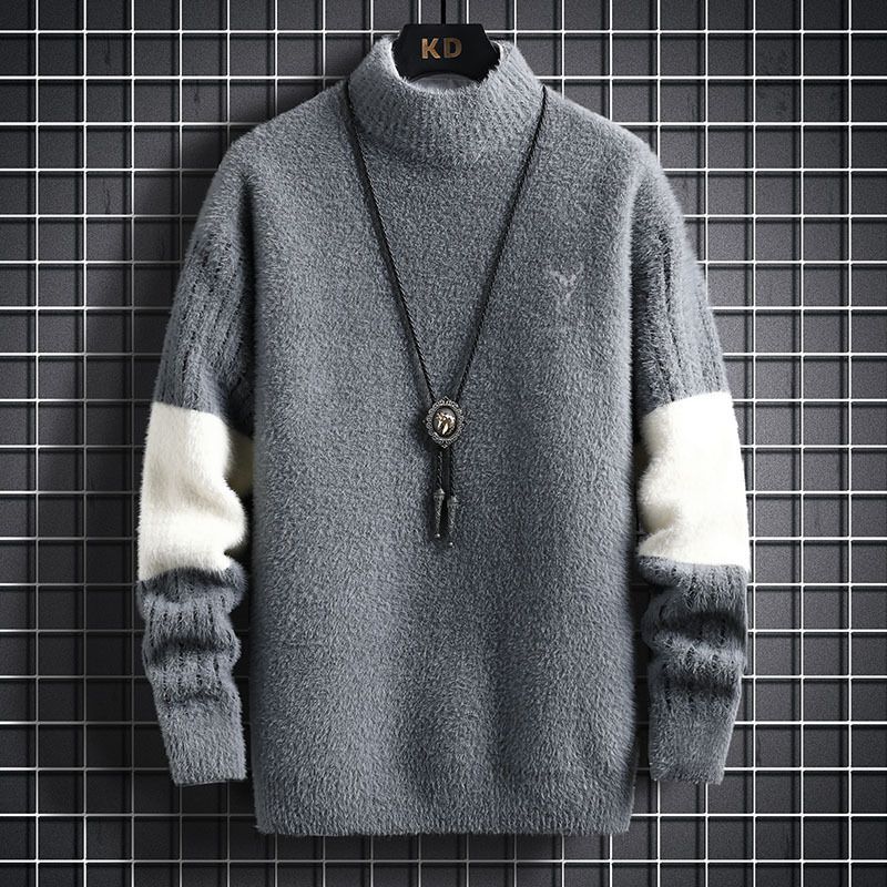 Pull en vison pour homme, pull épais à col rond, automne et hiver, pull tricoté, décontracté, pour jeunes, tout match, pull chaud_voghion.com