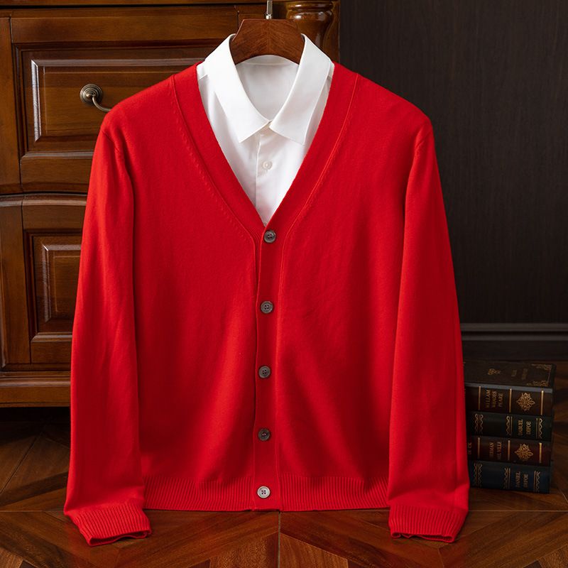 Cardigan oversize in maglia con scollo a V da uomo – Stratificazione autunnale e invernale (dal rosso acceso alla XXXL, vestibilità comoda)_voghion.com