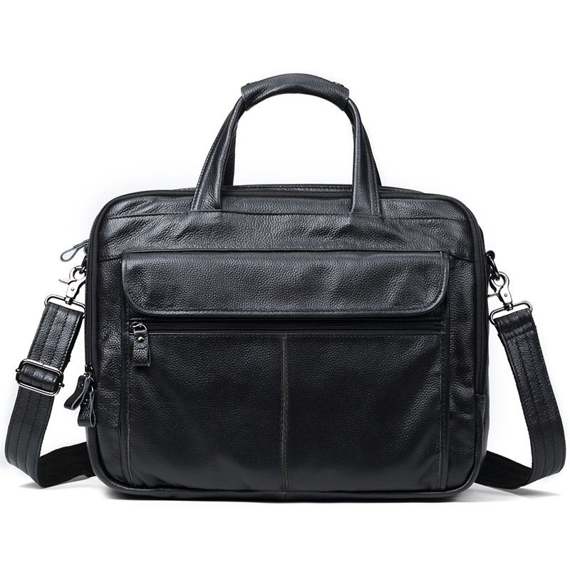 Lychee Pattern Large Capacity Crossbody Handbag 15.6 Inch Computer Bag Genuine Leather Men's Casual Business Briefcase_voghion.com