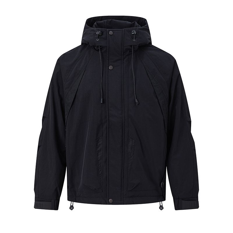 UNF Winddichte, warme Cleanfit-Jacke mit Kapuze, lockerer Passform, gefütterter Schnitt, verdickter Baumwollmantel für Herren, Herbst/Winter_voghion.com