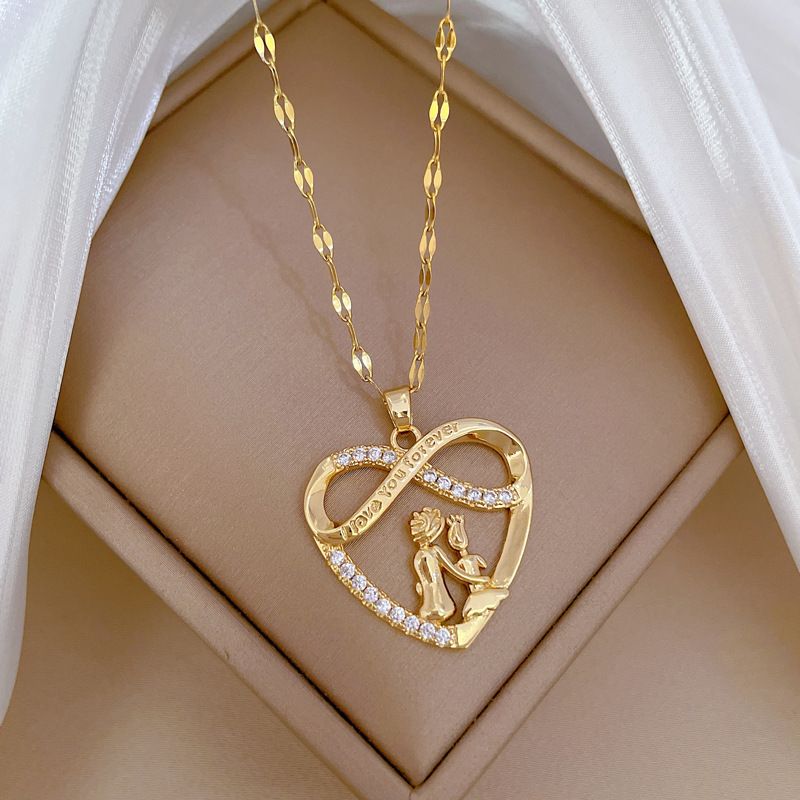 Wholesale Jewelry Modern Style Classic Style Human Infinity Heart Shape Titanium Steel Copper Zircon Gold Plated Hollow Out Inlay Pendant Necklace_voghion.com