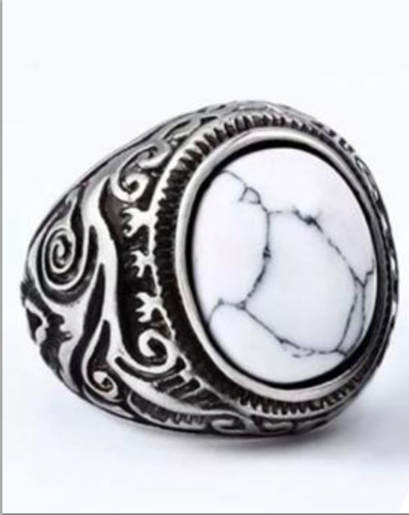 Retro Series Turquoise Pattern Titanium Steel Men's Ring Street Fashion Ring_voghion.com