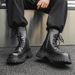 Skinny Short Boots Retro Tooling Boots Thick-soled Heightening Martin Boots Lace-up Men's Boots_voghion.com