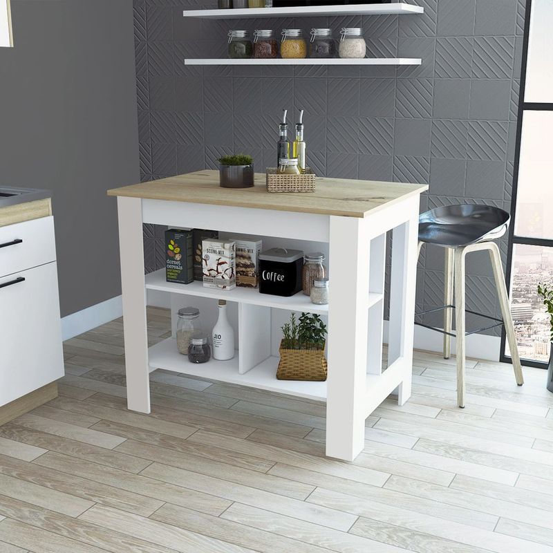 Rockaway 3-Shelf Kitchen Island White And Light Oak_voghion.com