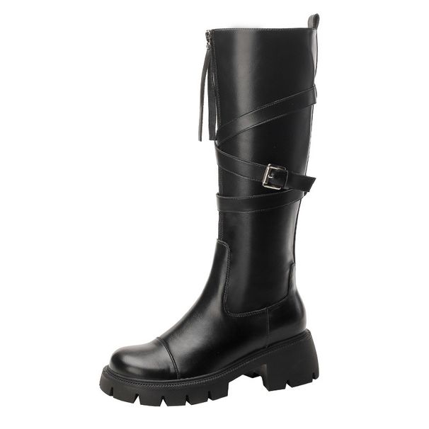 Damenschuhe Maillard-Stil neue lange Stiefel für Damen Herbst- und Winterstil Internet-Berühmtheit dickbesohlte, flache, hohe Ritterstiefel mit Röhre_voghion.com