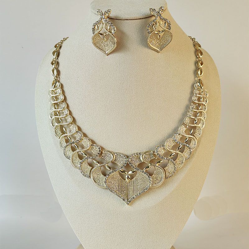 Dubai Bride Jewelry New Hot Selling Product Necklace Earring Set Gold Plated_voghion.com