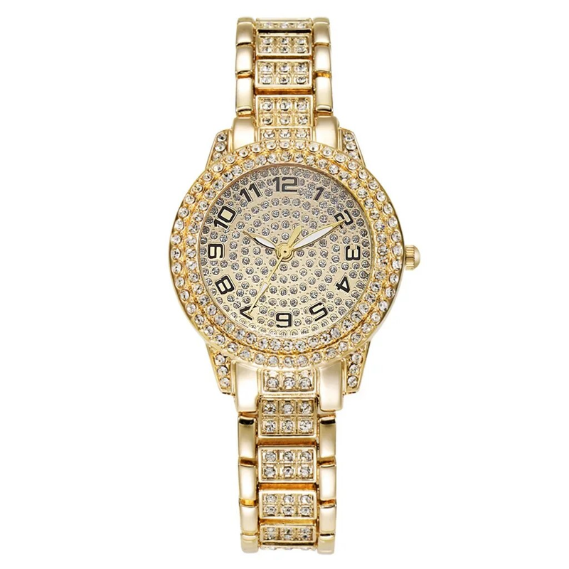 1/2 vnt Moteriški deimantiniai laikrodžiai Hiphopo apyrankės Moteriškas kvarcinis laikrodis Rose Gold Moteriškas rankinis laikrodis Blizgantis krištolinis Reloj Mujer_voghion.com