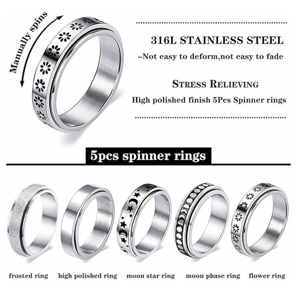 Gioielli e accessori Anello di decompressione girevole Set di gioielli in acciaio al titanio Anello di coppia Anello di matrimonio_voghion.com