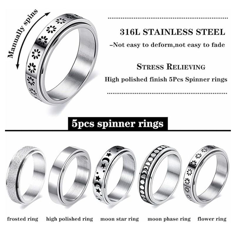Jewelry & Accessories Rotatable Decompression Ring Titanium Steel Jewelry Set Couple Ring Wedding Ring_voghion.com