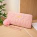 Women's Long Quilted Clutch Wallet With Embroidery & Sequins - Multi-Card Holder Coin Purse (Detachable Pom Pom Keychain)_voghion.com