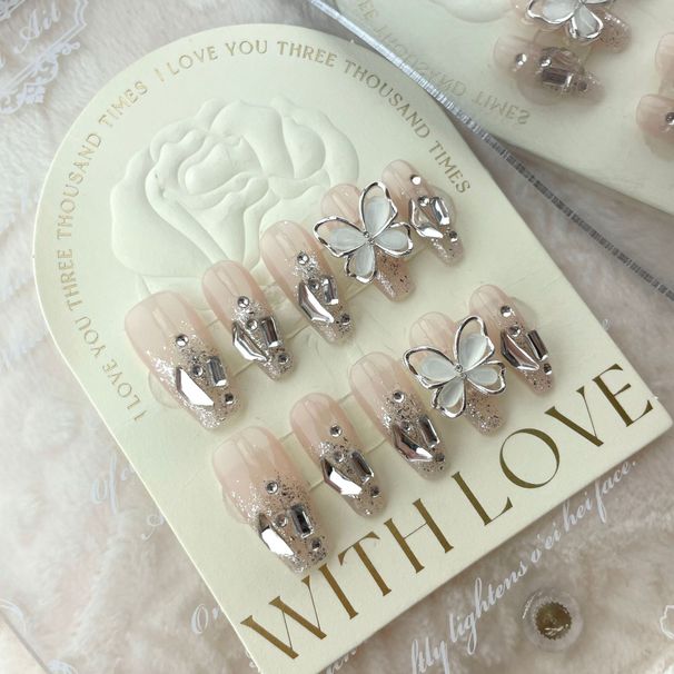 Stampa 10 pezzi fatti a mano sulle unghie Unghie finte blu balletto lungo con design 3D con strass Ocean Moon Unghie finte Ful Lg Mo Rhineste_voghion.com