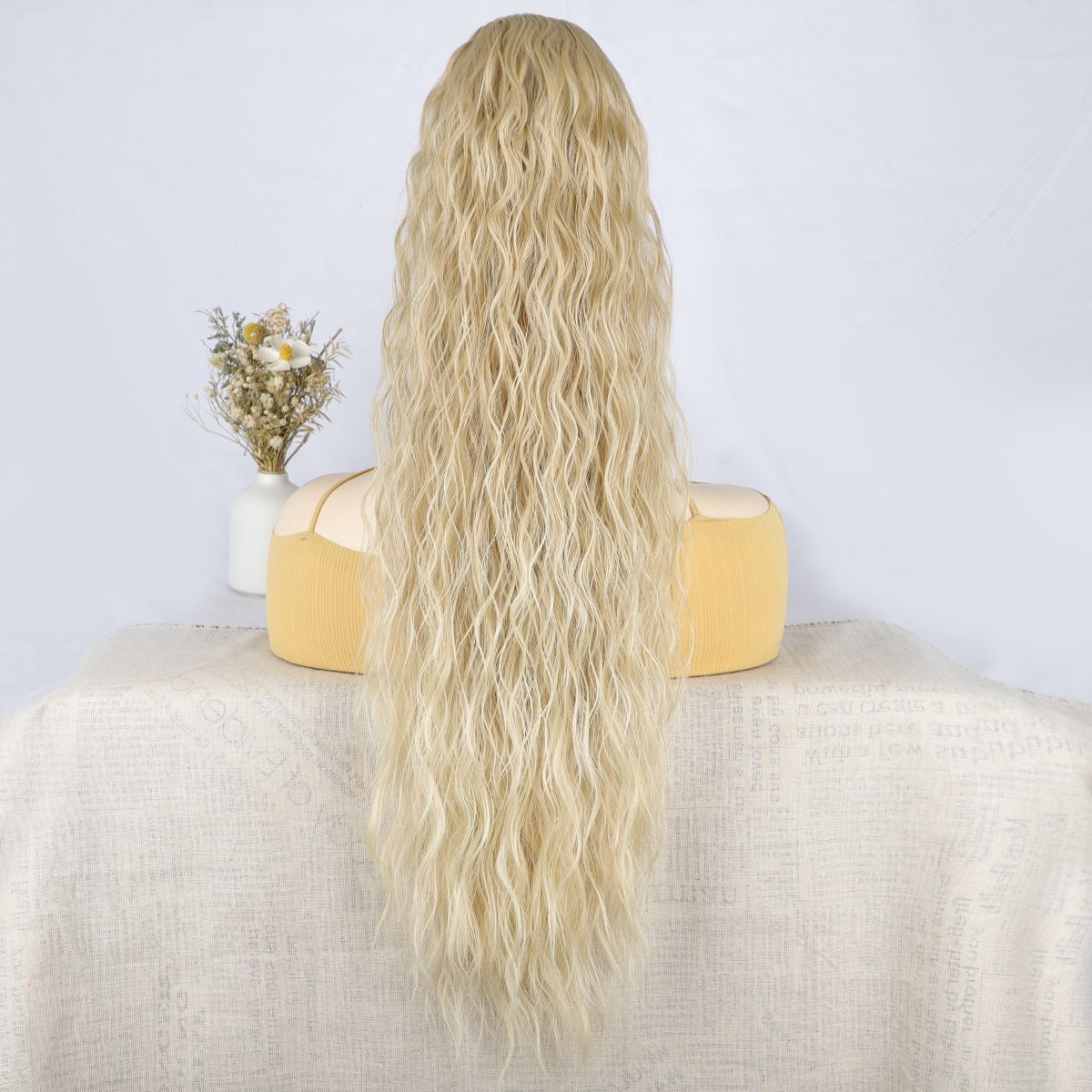 Wig ponytail women's European and American corn curl fluffy drawstring ponytail wig elastic net hair extension piece one piece ponytail_voghion.com