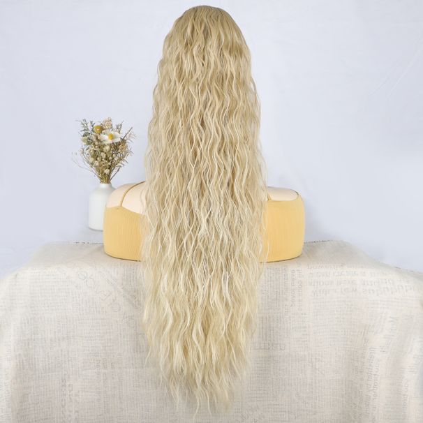Wig ponytail women's European and American corn curl fluffy drawstring ponytail wig elastic net hair extension piece one piece ponytail_voghion.com