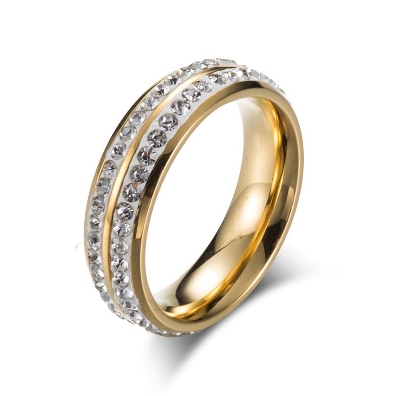 Titanstål regnbueformet dobbel rad diamantring Fargerik hvit diamant damelillefingerring koreansk versjon kvinnelig ring_voghion.com