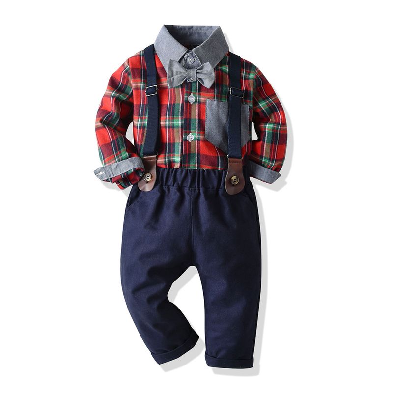 Abbigliamento per bambini 2024 Primavera Ragazzi Papillon Camicia Tuta Tuta rimovibile Due pezzi Vestiti per neonati_voghion.com
