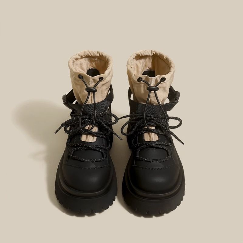 p5 Ruoji thick-soled Martin 2023 autumn new retro drawstring ing hiking mid-tube tooling boots women_voghion.com