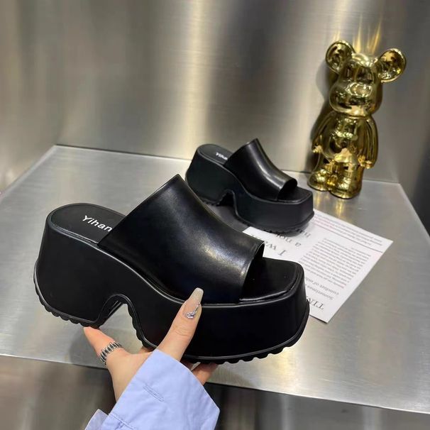 Αδιάβροχες παντόφλες πλατφόρμας για γυναίκες με χοντρό τακούνι 8cm, μονοκόμματες παντόφλες_voghion.com