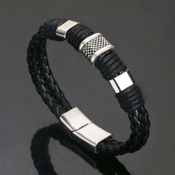 Bracciali in pelle alla moda Bracciali in corda intrecciata multistrato da uomo in acciaio inossidabile per gioielli con bracciali maschili_voghion.com