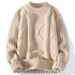 Maglione da uomo in maglia a trecce - Pullover invernale spesso con orlo a coste e vestibilità ampia, caldo maglione casual con scollo rotondo (nero/blu/crema/kaki, M-3XL)_voghion.com