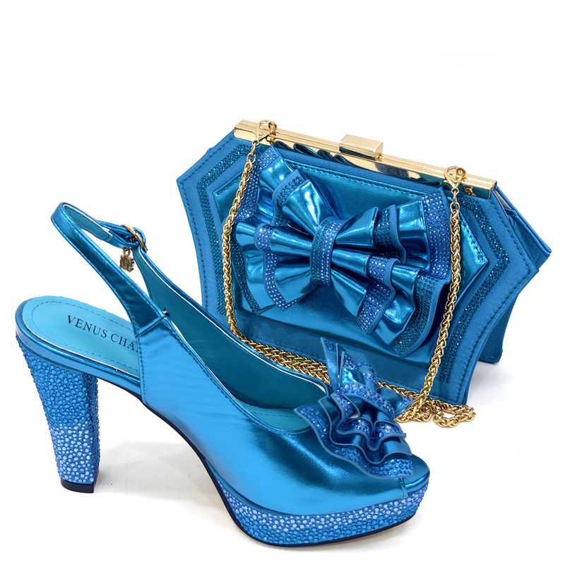 Conjunto de bolsa para sapatos, combinação de boca de peixe, costas, salto vazio com bolsa de clipe de laço_voghion.com