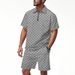 Herren Schweres, lockeres, lässiges, einfaches Poloshirt mit Schachbrettmuster und Reißverschluss, kurzärmelig, Shorts-Set_voghion.com