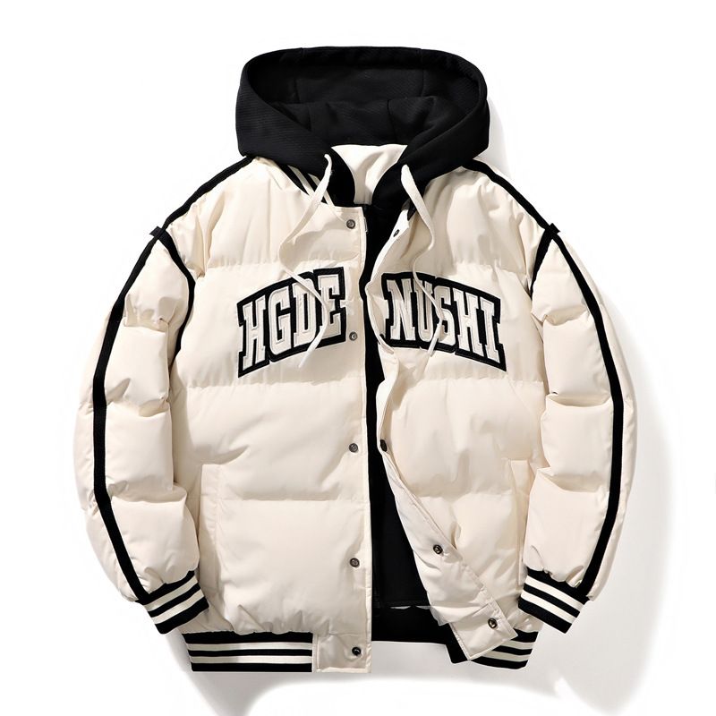 Abbigliamento invernale da uomo, nuovo, giacca in cotone spesso e largo con cappuccio, finta giacca imbottita in due pezzi, marchio alla moda_voghion.com