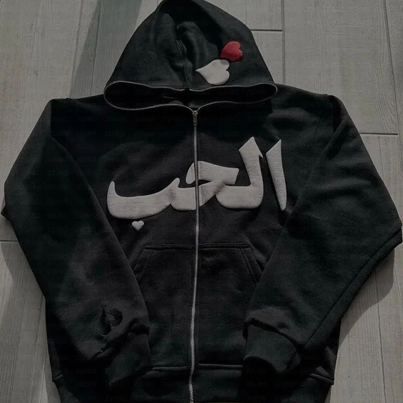 Giacca con cappuccio e cerniera lunga con stampa a cuore, stile versatile Y2k, stile gotico, 2025_voghion.com