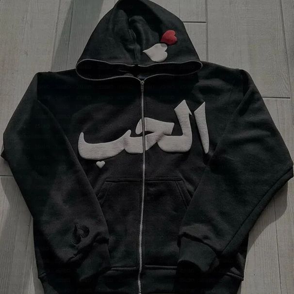 Giacca con cappuccio e cerniera lunga con stampa a cuore, stile versatile Y2k, stile gotico, 2025_voghion.com