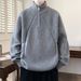 Men's Half-Turtleneck Zip-Up Sweater, Winter Knit Pullover With Stylish Design, Soft Comfortable Loose Fit Casual Wear Pure Color Stretchable Fabric_voghion.com
