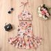 Kids' Clothing Girls Summer Halter Print Top Flared Pants Set_voghion.com