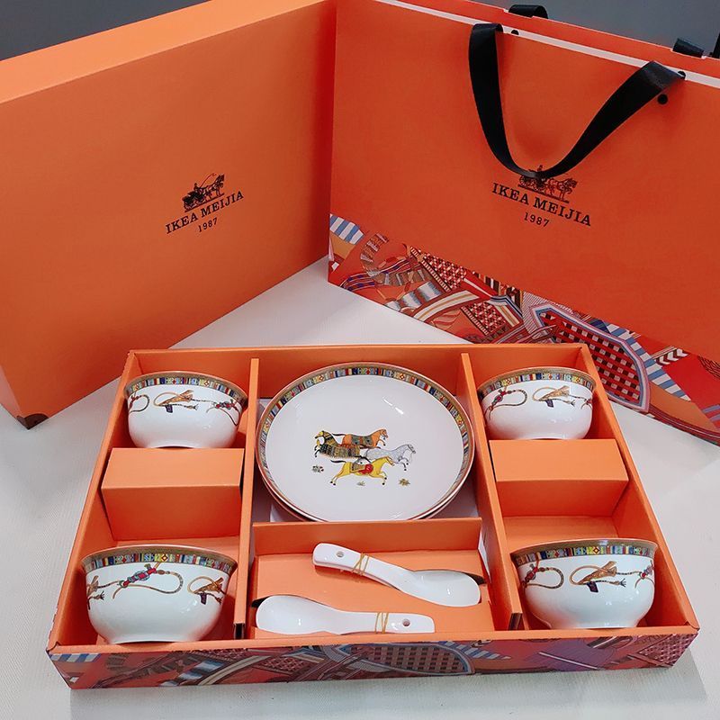 Tang Sancai Tableware Ceramic Bowl And Plate Set Box Love Horse Orange Opening Housewarming Elegant Gift_voghion.com