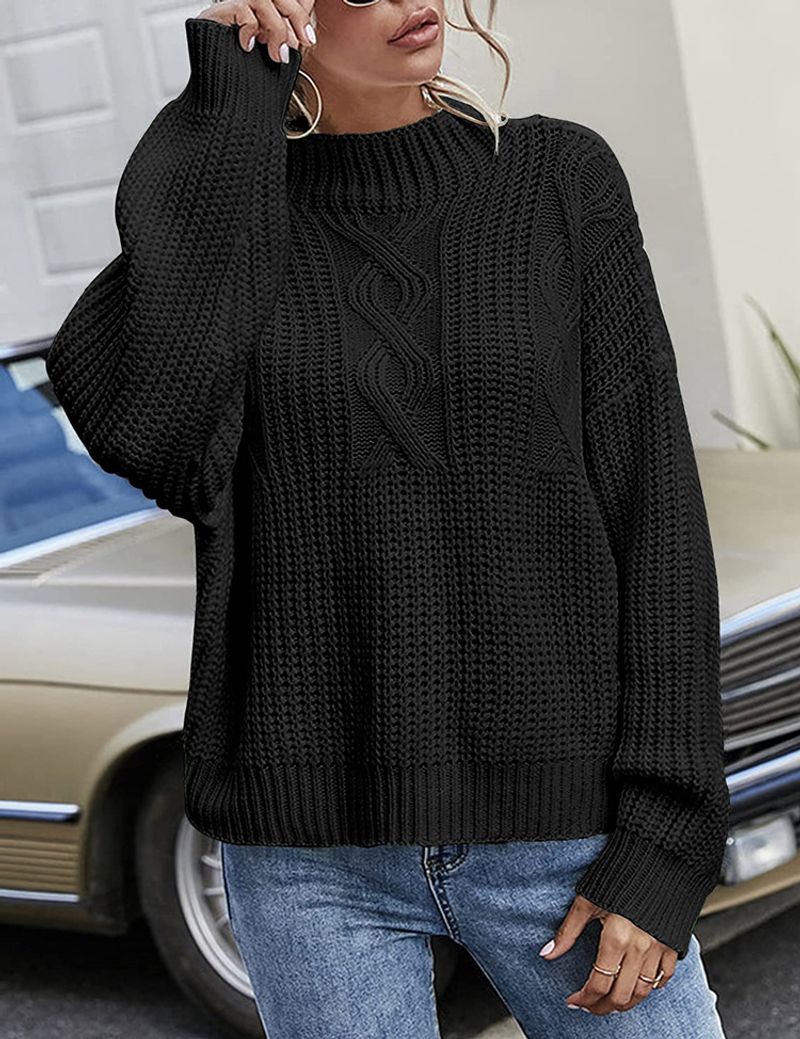 Women's crew neck sweater twisted long sleeve knitted sweater jumper_voghion.com