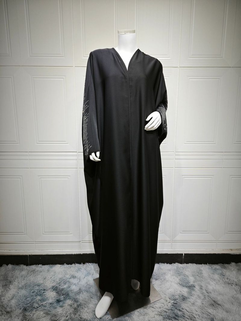 Elegante vestido musulmán con bordado de diamantes de imitación: vestido largo holgado con mangas de murciélago para mujer, túnica larga y modesta._voghion.com