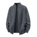 Roupas Masculinas Cardigã Masculino Estilo Coreano com Zíper Duplo - Manga Longa, Caimento Solto, Minimalista, Gola Alta, Unissex_voghion.com