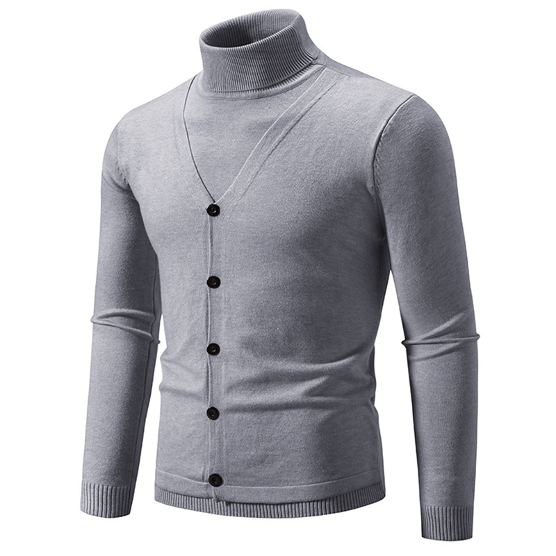 Cherise Men Pullover Sweater Men Knitted Sweater Men's High Collar Sweater with Button Detail Perfect for Fall and496_voghion.com