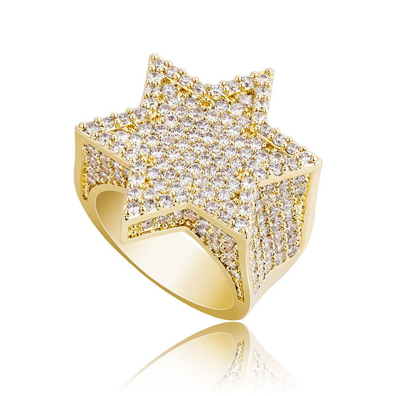 Bague cubaine hip-hop pour homme avec motif étoile en zircon – Pièce audacieuse pour hommes et femmes – Tailles 7 à 11_voghion.com