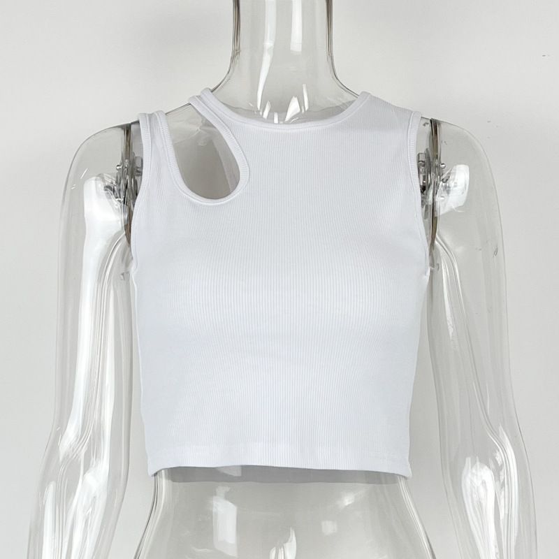 Damen Neckless Short Sleeveless Tops Sexy Tight Solid Color Tank Top_voghion.com