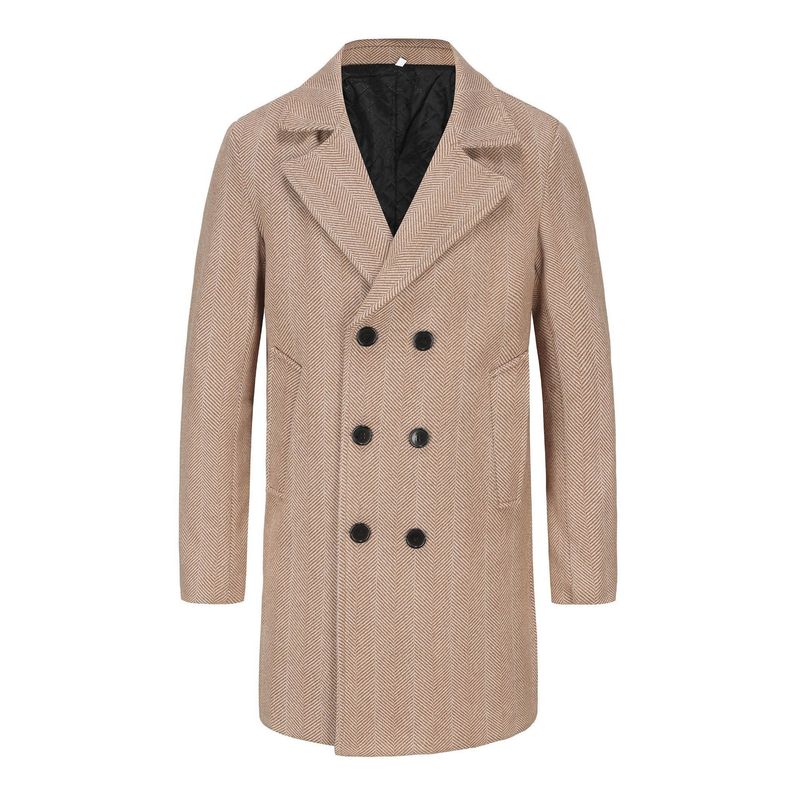 Autumn and winter suit new men's mid to long plaid double breasted woolen coat_voghion.com