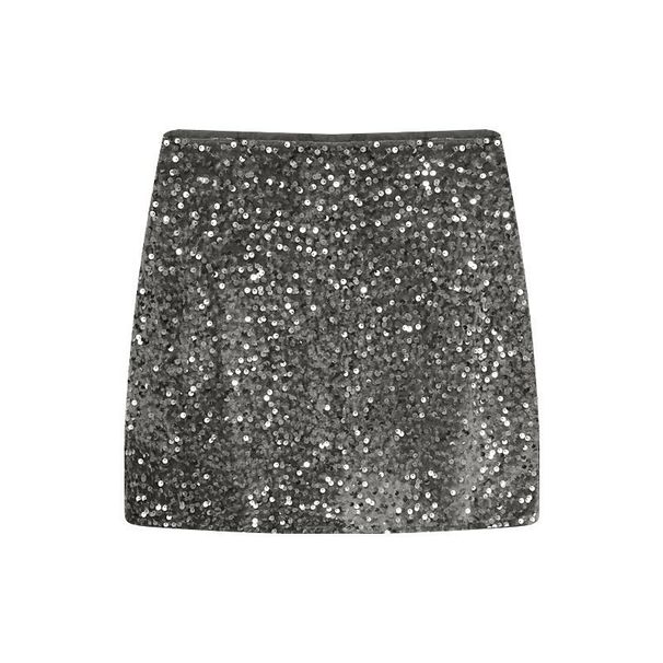 Gonna corta a trapezio con vita alta e paillettes elasticizzata attillata estiva da donna, modello midi grigio sexy di Verve Trendy_voghion.com