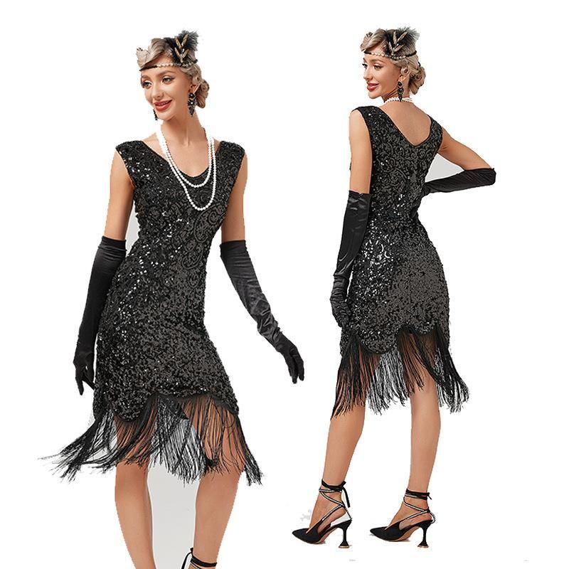 Γυναικεία Ρούχα Φόρεμα Vintage με Πούλιες Φόρεμα Gatsby για Χορό Φόρεμα με Φούντες για Πάρτι Φόρεμα για Πάρτι και Χορό Φόρεμα με Χάντρες_voghion.com
