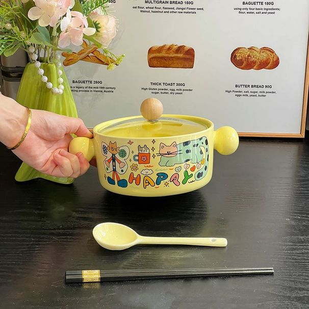 Ins Style High Beauty Round Handle Ceramic Instant Noodle Bowl With Cover For Student Dormitory Soup Bowl Luosifen Bowl_voghion.com