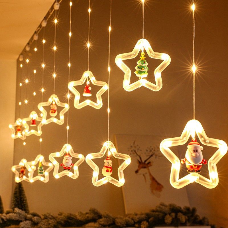 Christmas Wish Ball Curtain Lights, LED Fairy String Lights With Remote Control, Star & Tree Shapes, Warm White & Multicolor_voghion.com