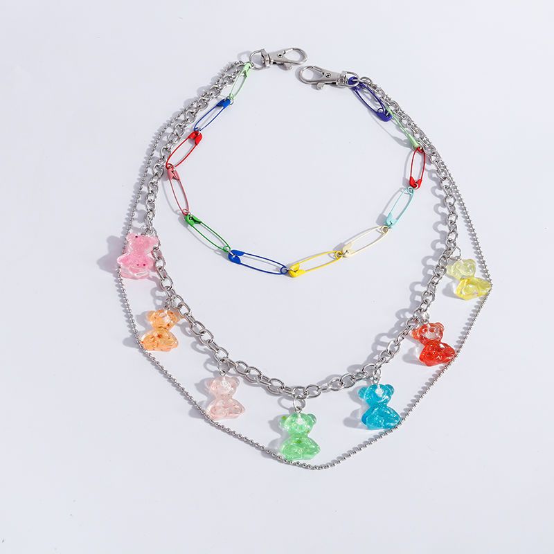 Colorful Bear Waist Chain Dancing Earth Cool Girl Transparent Jelly Colorful 6-color Bear Three-layer Trouser Chain Fringe Original_voghion.com