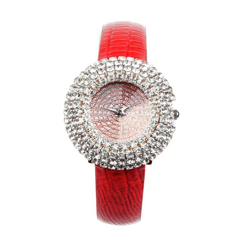 Orologio da polso da donna al quarzo con cinturino in ecopelle con quadrante rotondo e strass completo Yamaler_voghion.com