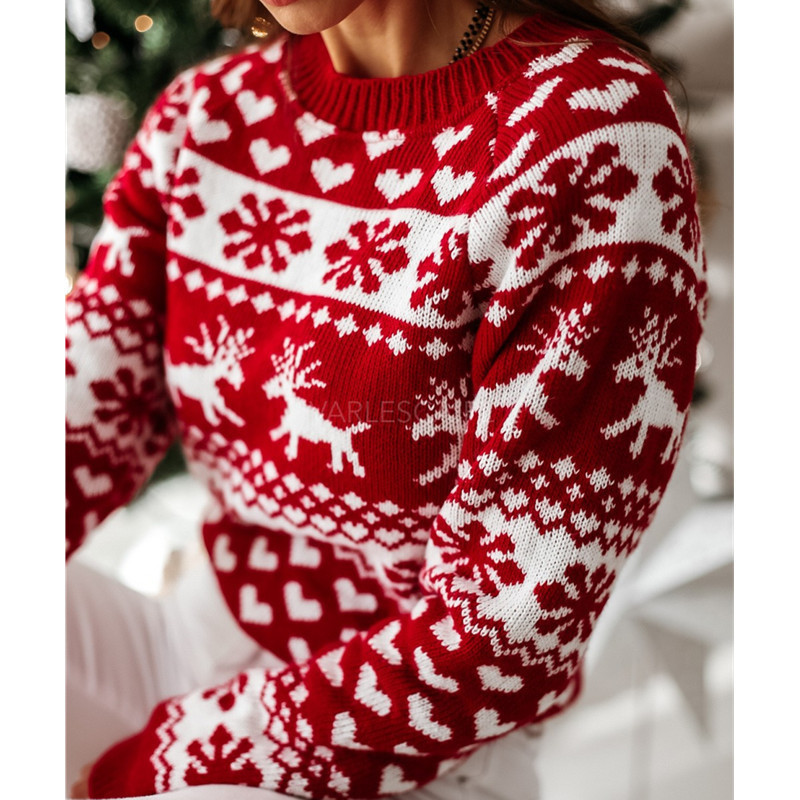 Pull femme pull noël hiver col rond pull ample_voghion.com