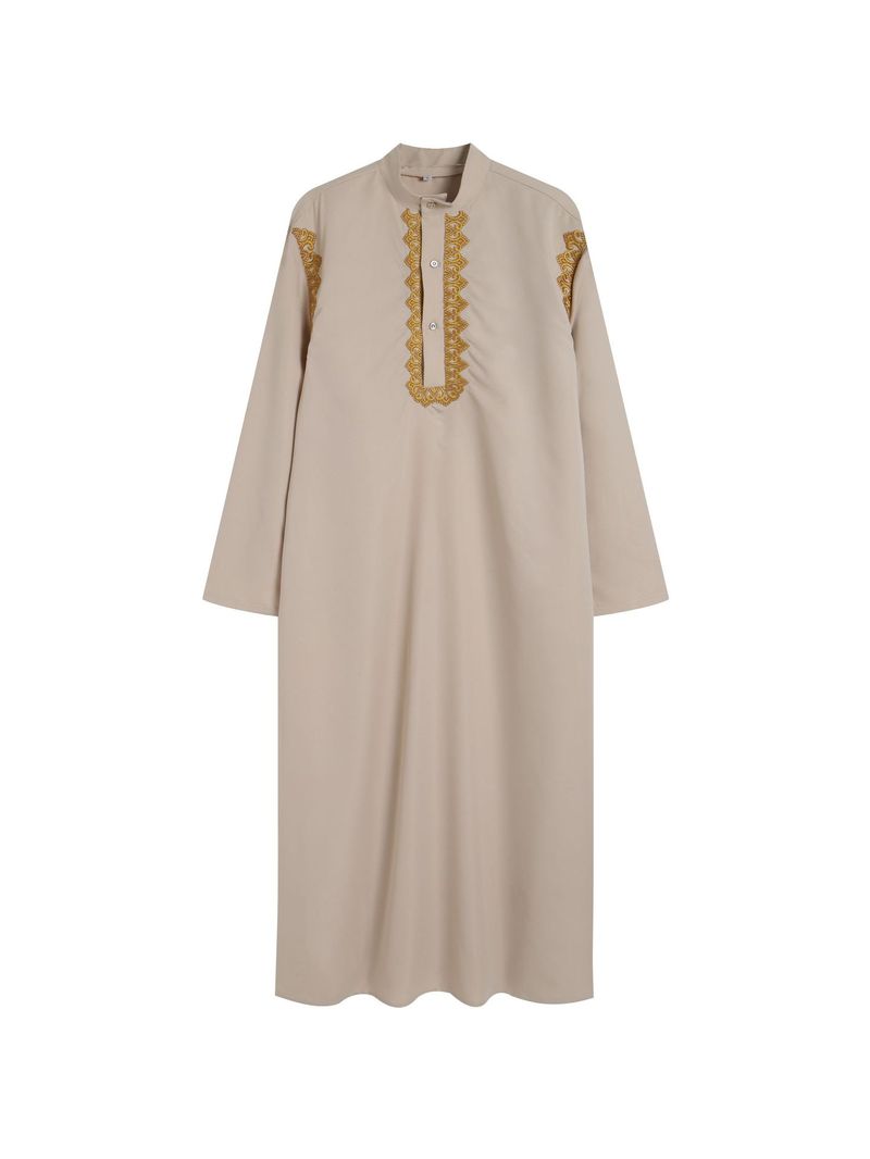 Men's Clothing Muslim Robe Arab Robe Long Sleeve Embroidered Robe _voghion.com